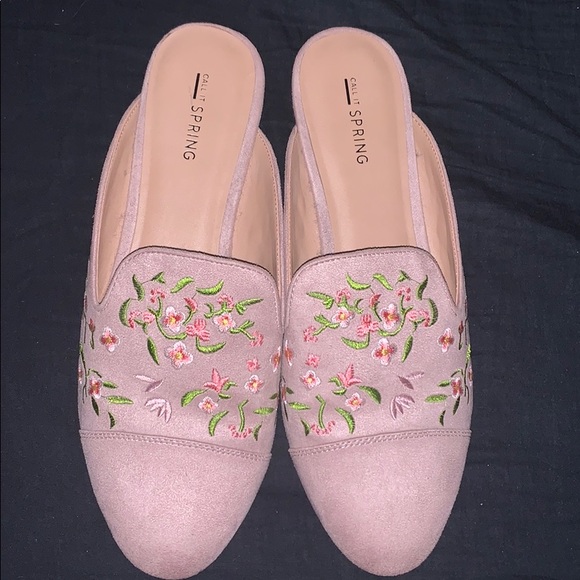 Pink floral slip on loafer/mule